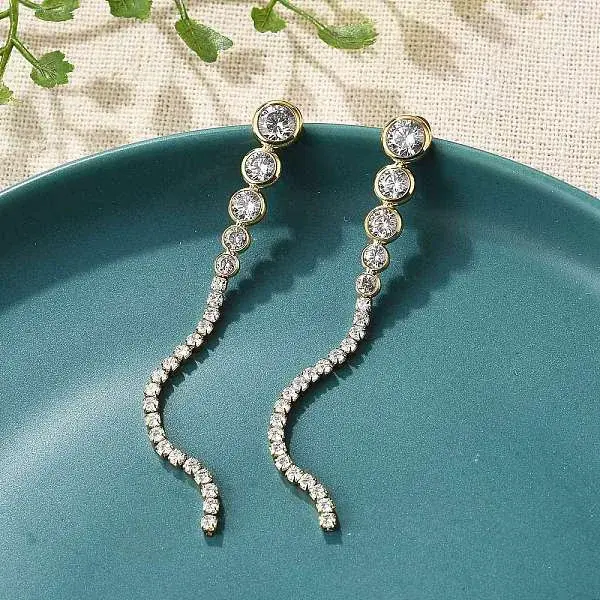 304 Stainless Steel Clear Cubic Zirconia Tassel Stud Earrings