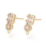 Brass Micro Pave Clear Cubic Zirconia Stud Earring Findings