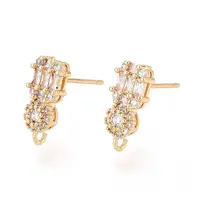 Brass Micro Pave Clear Cubic Zirconia Stud Earring Findings