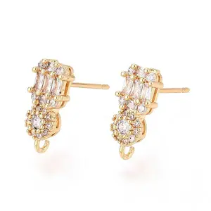 Brass Micro Pave Clear Cubic Zirconia Stud Earring Findings
