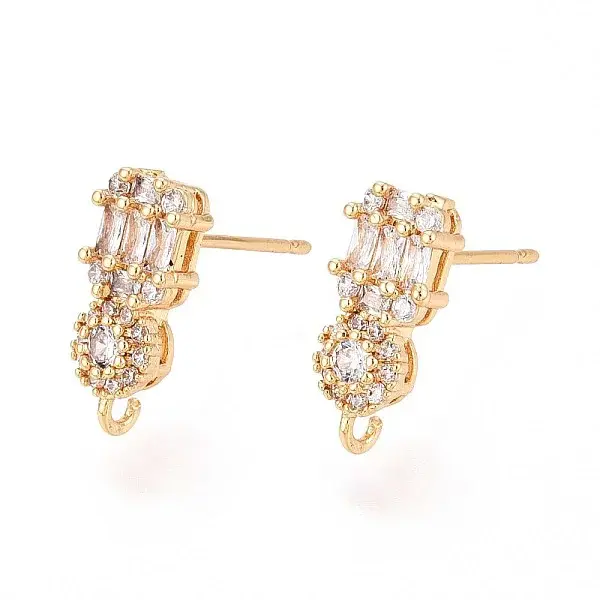 Brass Micro Pave Clear Cubic Zirconia Stud Earring Findings