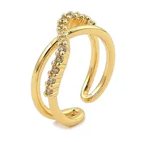 Brass Micro Pave Cubic Zirconia Cuff Rings for Women