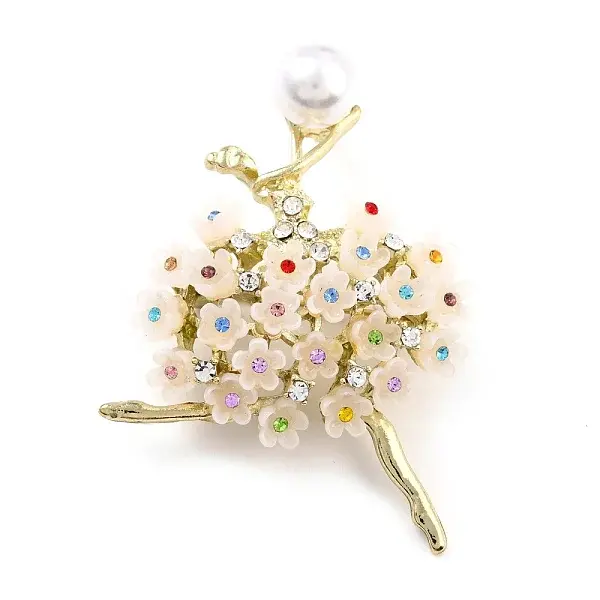 Ballerina Alloy Brooch with Resin Pearl