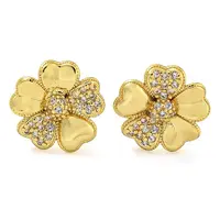 Rack Plating Brass Micro Pave Clear Cubic Zirconia Flower Stud Earrings