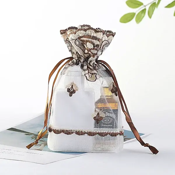 Organza Embroidery Flower Jewellery Storage Pouches