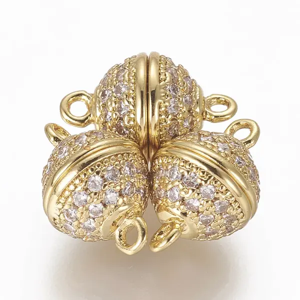 Brass Micro Pave Cubic Zirconia Magnetic Clasps with Loops
