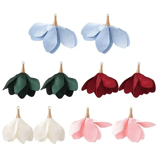 10Pcs 5 Colors Silk Flower Big Pendants