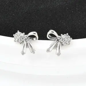 Brass Micro Pave Clear Cubic Zirconia Stud Earrings