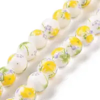 Handmade Printed Porcelain Round Beads Strands