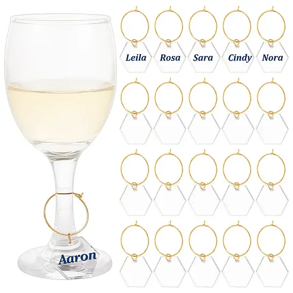 Transparent Acrylic Hexagon Wine Glass Charms