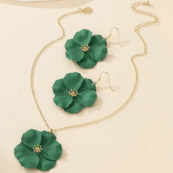 Flower Alloy Enamel Pendant Necklace & Dangle Earring