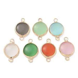 Brass Pave Glass Flat Round Connector Charms