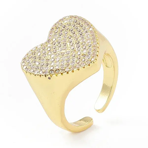 Clear Cubic Zirconia Heart Signet Open Cuff Ring