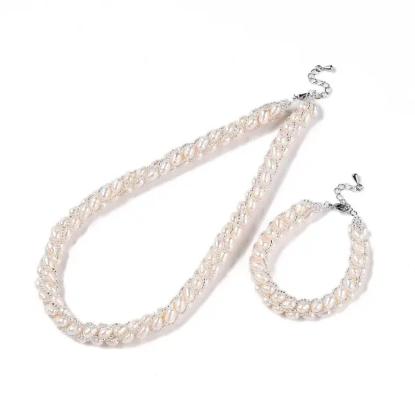 Natural Cultured Freshwater Pearl Beads Necklaces & Bracelets Jewelry Sets
