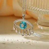 Cute Eye Brass Clear Cubic Zirconia Pendant Necklaces