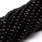 Faceted Natural Black Onyx Round Beads Strands