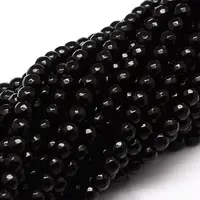Faceted Natural Black Onyx Round Beads Strands