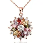 Real Rose Gold Plated Brass Cubic Zirconia Flower Pendant Necklaces