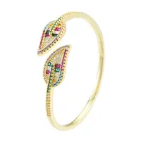 Cubic Zirconia Leaf Open Cuff Bangle