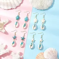 5 Pairs 304 Stainless Steel Shell Dangle Earrings