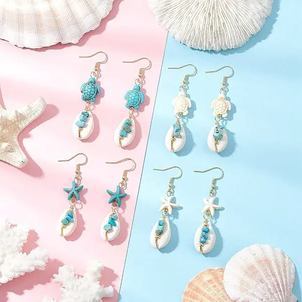 5 Pairs 304 Stainless Steel Shell Dangle Earrings