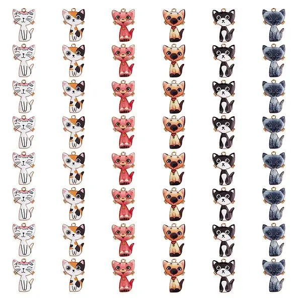 48Pcs 6 Styles Alloy Enamel Pendants