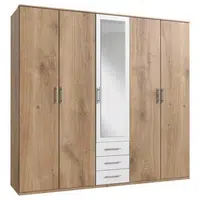 MID.YOU ŠATNÍ SKŘÍŇ SE ZRCADLEM, bílá, barvy dubu, 225/210/58 cm