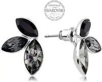 Levien Náušnice se třemi tmavými krystaly Navette