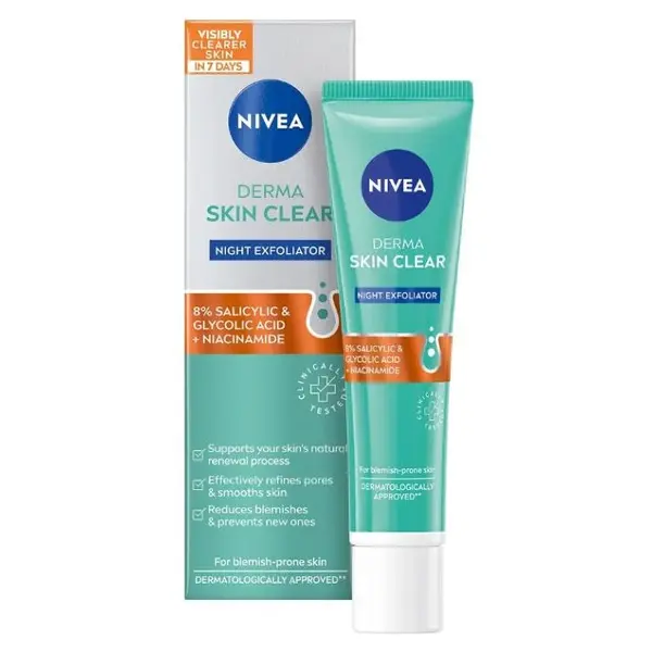 NIVEA Derma Skin Clear Noční exfoliační pleťový peeling 40 ml