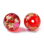 Flower Picture Printed Glass Round Beads