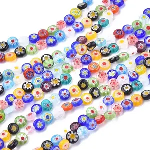 Flat Round Handmade Millefiori Glass Lampwork Beads
