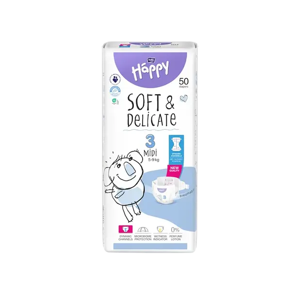 BELLA HAPPY Baby midi 5 - 9 kg 50 kusů
