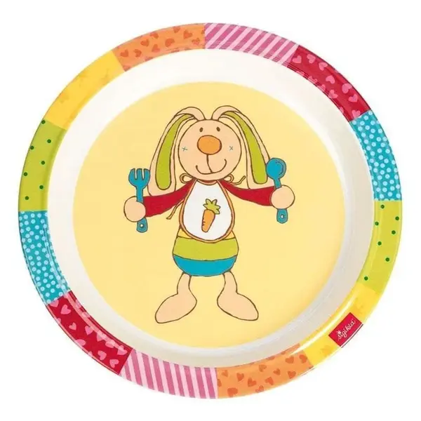 SIGIKID Melamin baby talířek Rainbow Rabbit zajíc se silikonem 21,5 cm