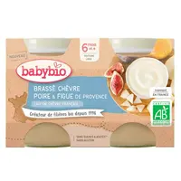 BABYBIO Brassé  z kozího mléka hruška fík 2x130 g