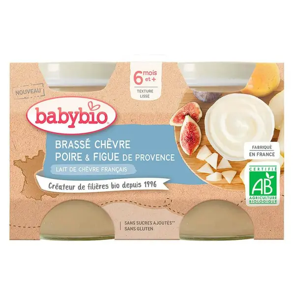 BABYBIO Brassé  z kozího mléka hruška fík 2x130 g