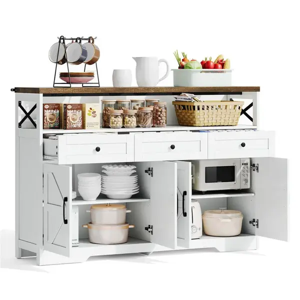 Modenvie SIDEBOARD z MDF, 140/35/95 cm, hnědý/bílý, se 3 zásuvkami a 2 Sideboardmi