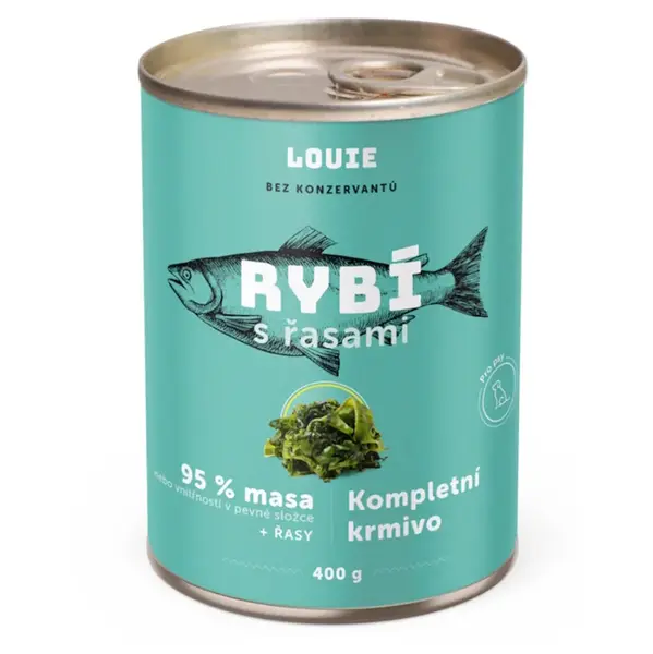 LOUIE Konzerva pro psy rybí s řasami 400 g