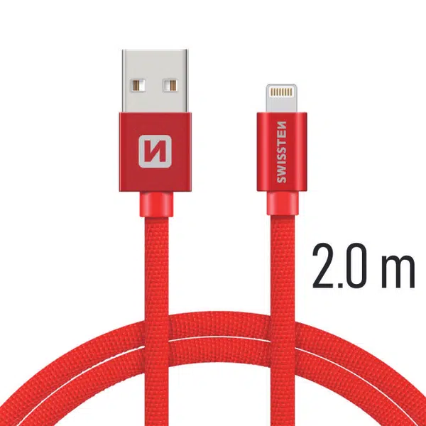 Datový kabel Swissten Textile USB Lightning 2 M, red