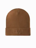 Ombre Men's knitted beanie with embroidered inscription - brown