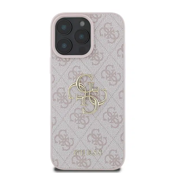 Zadní kryt Guess PU 4G Metal Logo pro Apple iPhone 16 Pro Max, růžová