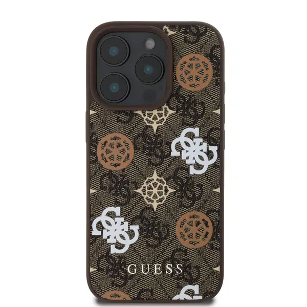 Zadní kryt Guess PU 4G Peony MagSafe pro Apple iPhone 16 Pro Max, hnědá