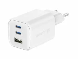 SWISSTEN SÍŤOVÝ ADAPTÉR GaN 2x USB-C 65W PD + 1x USB-A 18W QC BÍLÝ