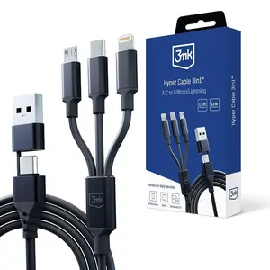 3mk Hyper Cable 3in1 USB-A/C - USB-C/MicroUSB/Lightning 1.5m, černá