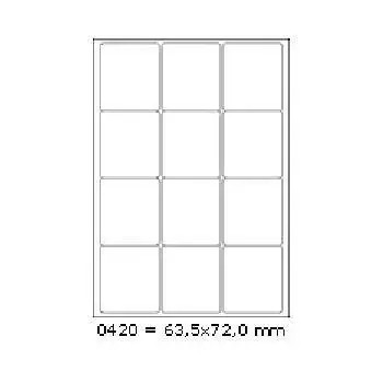 Samolepicí etikety 63,5 x 72 mm, 12 etiket, A4, 100 listů