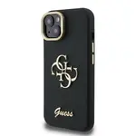 Zadní kryt Guess PU Grained 4G Logo Stand Camera Frame pro Apple iPhone 15, černá