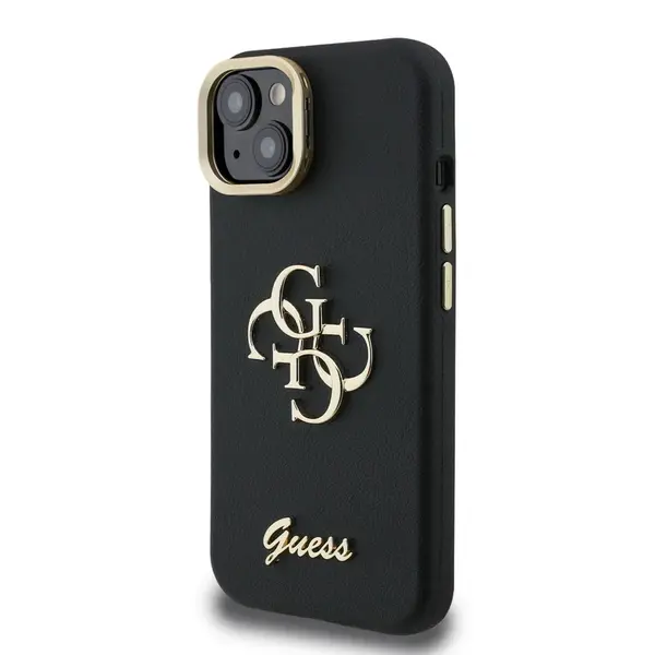 Zadní kryt Guess PU Grained 4G Logo Stand Camera Frame pro Apple iPhone 15, černá