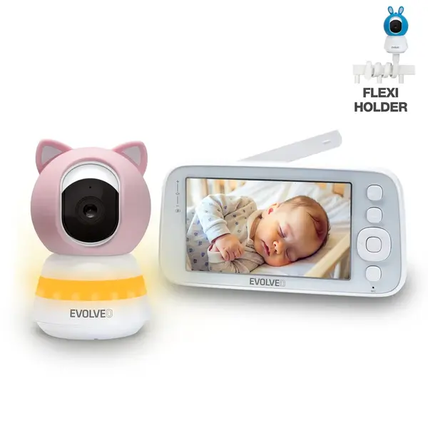 Evolveo Baby Monitor N5 - Set videochůvičky s 360° dohledem, obousměrnou komunikací a ukolébavkami, růžová