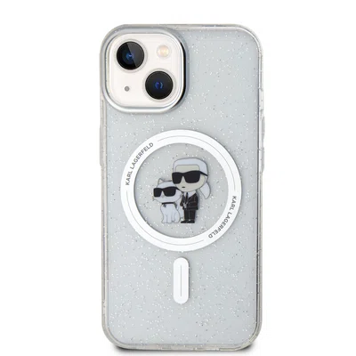 Zadní kryt Karl Lagerfeld IML Glitter Karl and Choupette MagSafe pro Apple iPhone 15, transparentní