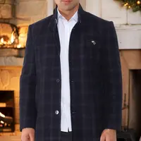 PLT8367 DEWBERRY PÁNSKY KABÁT - VZOROVANÝ SVETLO NÁMORNÍCKY MODRÝ