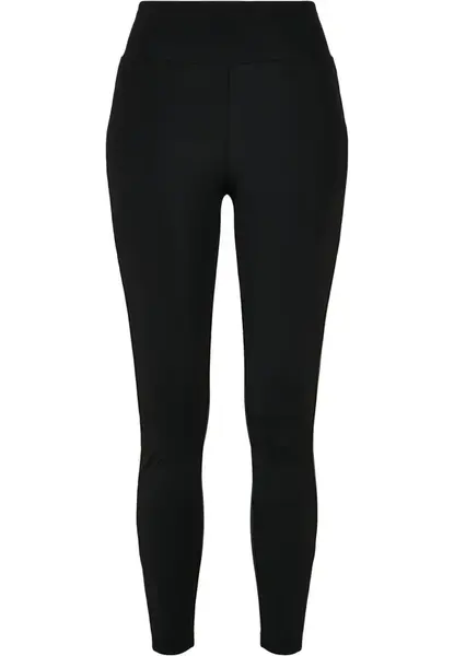 Dámske lesklé legíny s vysokým pásom a prúžkami čierna/čierna